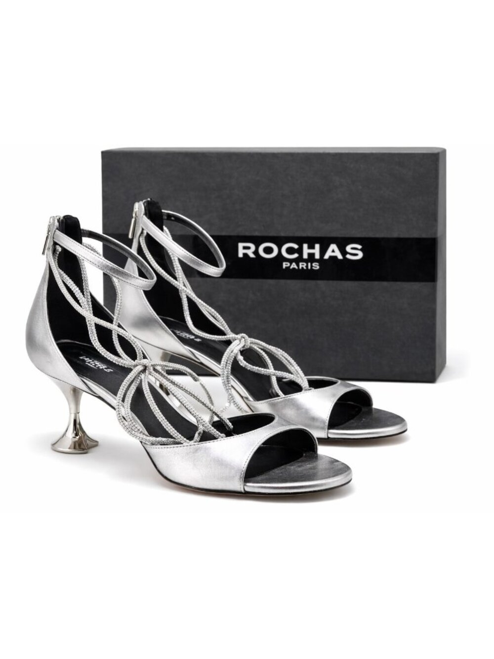 ROCHAS Embellished Icon 60mm Cromo Napa Liberty Crystal Tie Sandals EU 38.5